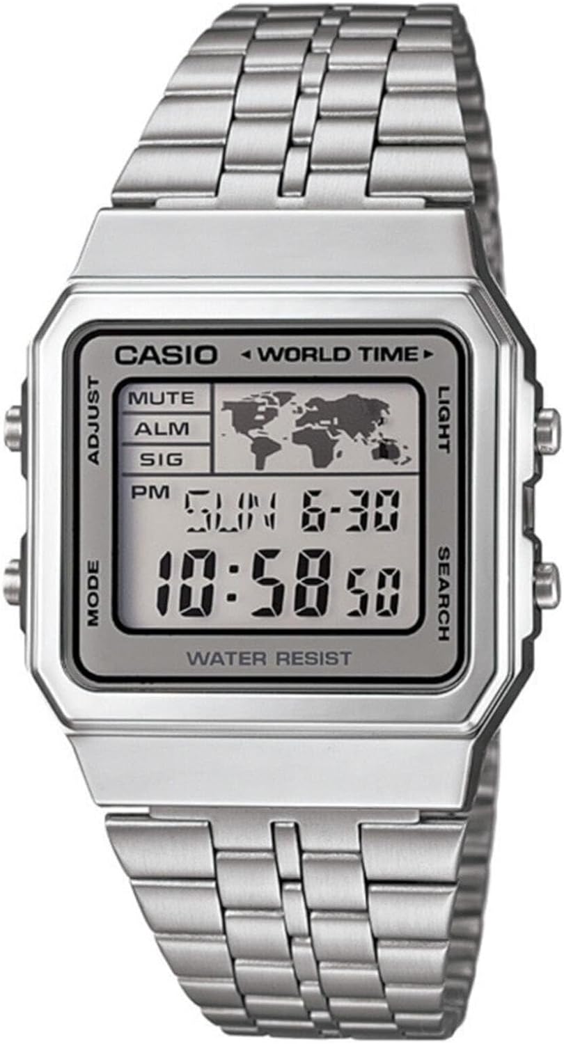 Casio - A500WA-7D - Vintage - Unisex Watch - Digital Quartz - LCD Dial - Grey Steel Strap, LCD/Grey, Bracelet, LCD/Grey, Bracelet